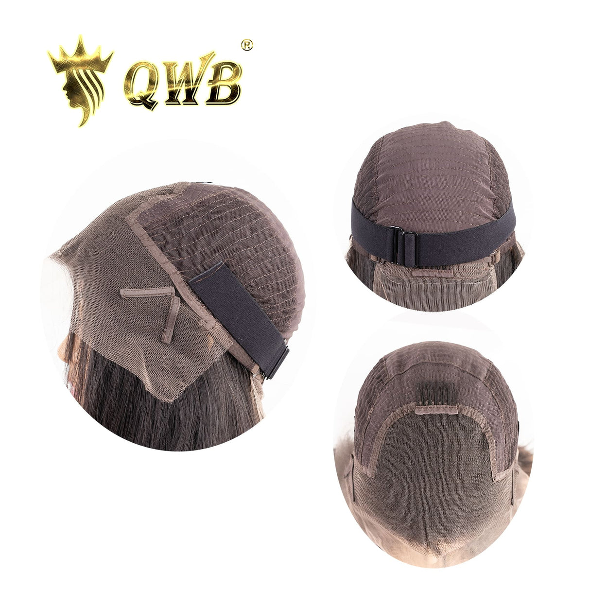 QWB Queen Weave Beauty - Product construction quality documentation showing reinforced weft attachment system. Machine double stitching anchors each hair strand to the base ensuring durability during extended wear periods. Close-up reveals minimal bulk at seam edges for comfortable lay-flat installa