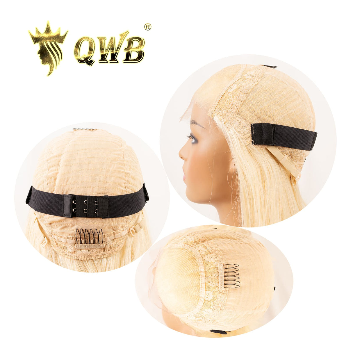 QWB Queen Weave Beauty - Installation demonstration showing how the product integrates with natural hair. Pre-plucked edges and baby hairs create undetectable hairline when installed using standard glue/tape methods.