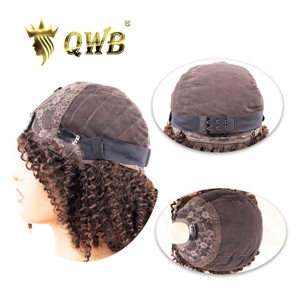 U-Part Opening Installation Detail - Close-up of 1.5x3.5 inch U-shaped opening at top center of kinky straight wig cap showing space where wearer pulls natural hair through for seamless blending. No lace required in U-part area �purely blend-in design allowing customized parting and natural hairlin
