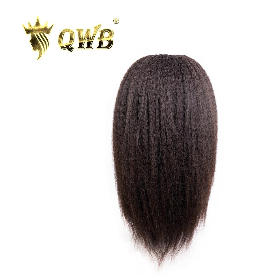 Kinky Straight U Part Wig Installation View - Side/back view demonstrating how small wig cap fits securely with adjustable elastic strap at nape and 6 interior clips (combs) for stability. Sleek finished appearance showing undetectable coverage when kinky straight virgin hair installed properly with