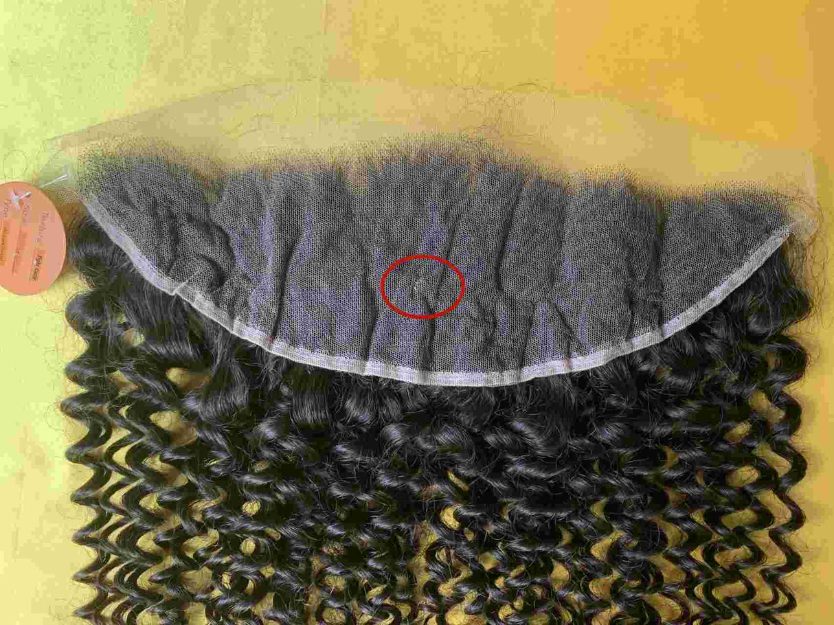 Tight Curly Wig Repair Detail - Repaired lace technology on 20 inch frontal demonstrating durability and longevity for high-density 130% wig construction. Reinforced attachment points ensure secure fit during active daily movement.