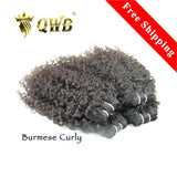 QWB Queen Weave Beauty - Main hero product shot featuring 4 bundles of distinctive S-pattern tight ringlets with high-volume bouncy texture in natural deep black (#1b) color. . Premium cuticle intact 100% virgin Brazilian hair with minimum shedding and tangle-free performance, estimated 2-3 year lif