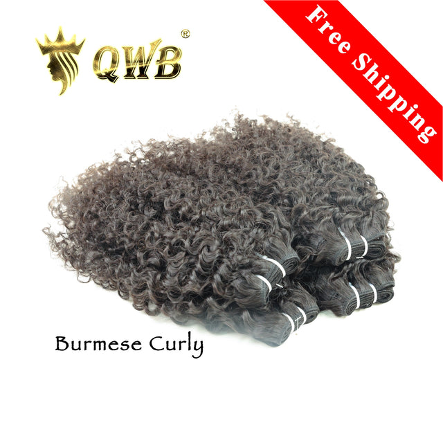 QWB Queen Weave Beauty - Main hero product shot featuring 4 bundles of distinctive S-pattern tight ringlets with high-volume bouncy texture in natural deep black (#1b) color. . Premium cuticle intact 100% virgin Brazilian hair with minimum shedding and tangle-free performance, estimated 2-3 year lif