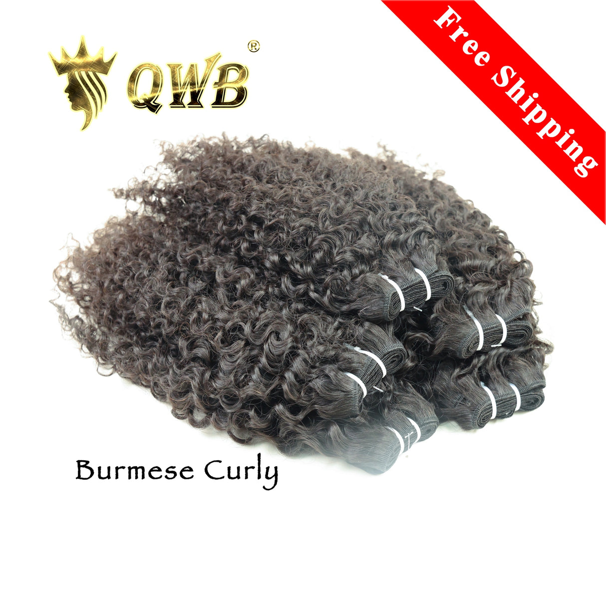 QWB Burmese Curly 5 Bundles Deal Brazilian Virgin Hair 12-24 Inches