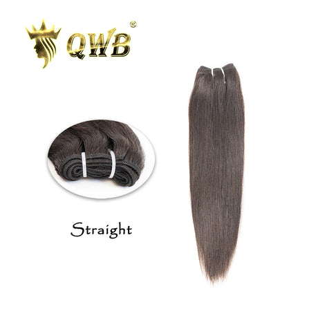 QWB Queen Weave Beauty - Main hero product shot featuring single piece of premium virgin human hair in natural deep black (#1b) color. . Premium cuticle intact 100% virgin Brazilian hair with minimum shedding and tangle-free performance, estimated 2-3 year lifespan displayed vertically to showcase f