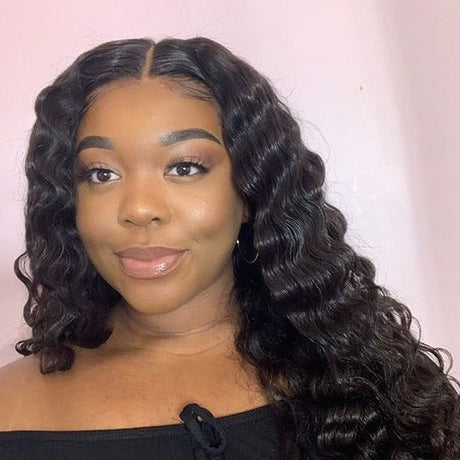 Loose Wave Lace Frontal Styling Demonstration - Free part design allows natural-looking divisions anywhere within the frontal area. Natural color #1b demonstrates authentic virgin hair appearance on real users with various skin tones and loose wave bounce.