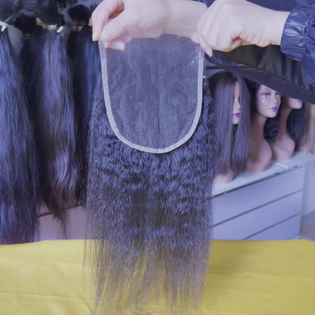 [Video] Installation guide for QWB Kinky Straight 5X5 HD Lace Closure Wig, 200% density, natural color #1B.