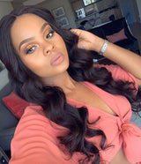 Body Wave 13x5 Inch Lace Transparent Front Wig Deep Part is available at httpswwwqueenweavecomproductsqueenweavebeautyfreeshippingbodywavelacefronthumanhairwigs1222100virginhairprepluckedwithbabyhair Side Profile View - Highlighting natural fit, comfortable wearability, and seamless blend with skin 
