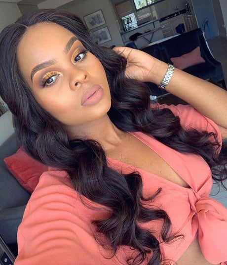 Body Wave 13x5 Inch Lace Transparent Front Wig Deep Part is available at httpswwwqueenweavecomproductsqueenweavebeautyfreeshippingbodywavelacefronthumanhairwigs1222100virginhairprepluckedwithbabyhair Side Profile View - Highlighting natural fit, comfortable wearability, and seamless blend with skin 