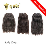 QWB Queen Weave Beauty - Main hero product shot featuring 3 bundles of premium virgin human hair in natural deep black (#1b) color. . Premium cuticle intact 100% virgin Brazilian hair with minimum shedding and tangle-free performance, estimated 2-3 year lifespan displayed vertically to showcase full