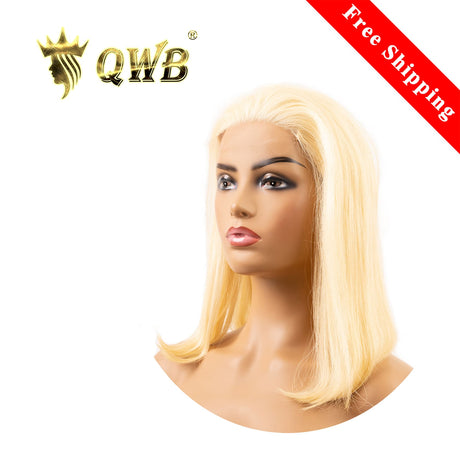 QWB Queen Weave Beauty - Main hero product shot featuring single piece of premium virgin human hair in natural deep black (#1b) color. . Premium cuticle intact 100% virgin Brazilian hair with minimum shedding and tangle-free performance, estimated 2-3 year lifespan displayed vertically to showcase f
