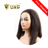 QWB Kinky Straight 5X5 HD Lace Closure Wig, 200% Density, Natural Color #1B, showcasing premium kinky straight texture.