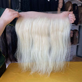 613 Blonde Straight Lace Frontal Side Profile - Natural appearance and fit demonstration showing how platinum blonde straight texture maintains sleek appearance while transparent HD lace disappears against skin tone. 130% density provides comfortable wear suitable for professional daily use with fre