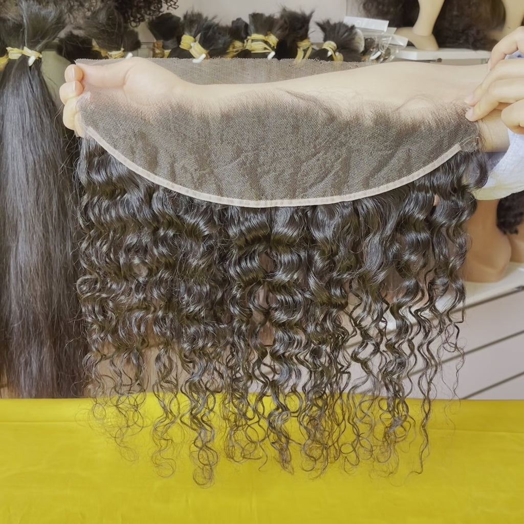 QWB 13x4 water wave lace frontal 100% virgin hair transparent lace color