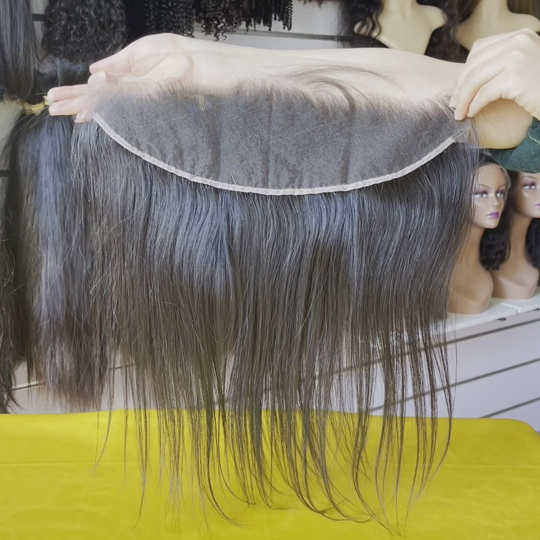 Straight 13x4 HD Lace Frontal Plucked Natural Hairline Brazilian Human Hair 12-20Inches' is available at https://www.queen-weave.com/products/free-shipping-13x4-inch-hd-lace-frontal-straight-12-20. Video Demo showcasing product features and usage