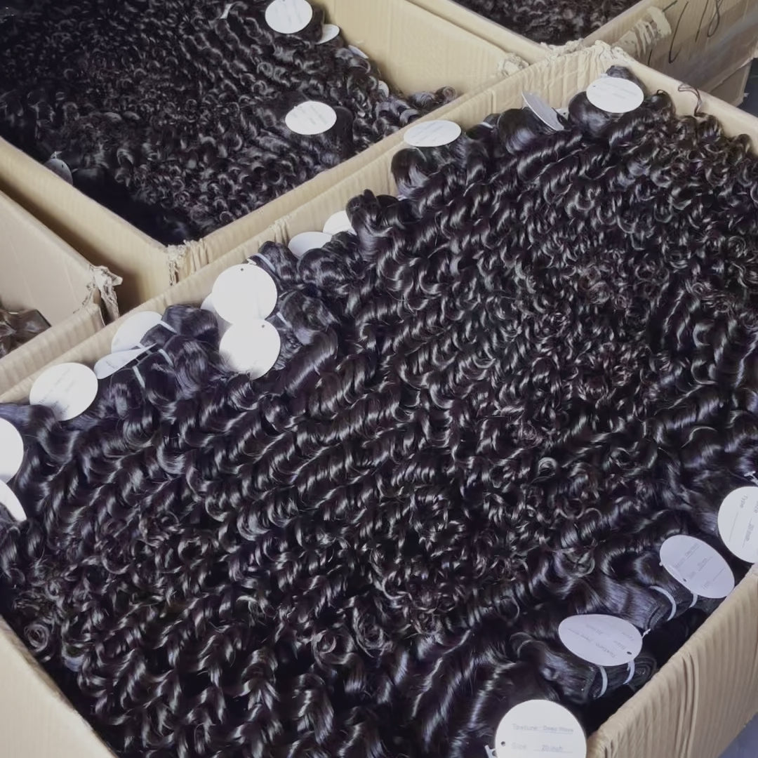 Deep Wave 4 Bundles Video Demo - Installation tutorial showing product movement, quality construction details, and versatile styling capabilities of Brazilian virgin hair extensions. Free shipping worldwide via DHL/Fedex in 3-4 workdays with professional packaging ensuring pristine delivery conditio