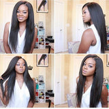 QWB Kinky Straight Lace Frontal Wig extreme close-up macro perspective revealing high-definition transparent lace material quality providing undetectable melting capability against various skin tones from light to deep complexions. Fine Swiss lace mesh demonstrating invisible scalp coverage characte