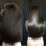 QWB Queen Weave Beauty - Installation demonstration showing how the product integrates with natural hair. Multiple length options available for customized head coverage. Product designed for comfortable all-day extended wear without pressure point discomfort at attachment points along perimeter.