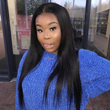 Light Yaki Straight Middle Part Installation View - Shows how bundles sew into braided base with traditional sew-in method. Light yaki texture provides natural body and movement while maintaining professional appearance suitable for everyday styling versatility.