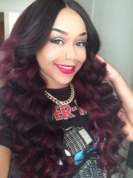 QWB Queen Weave Beauty - Styling versatility demonstration. Multiple parting options available (center, side, deep) enabled by free-parted lace design.