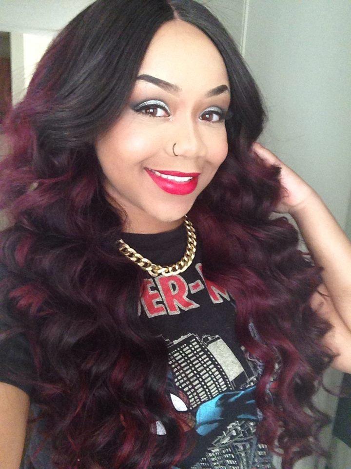 straight hair customer picture after dyed to burgundy hair color