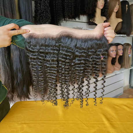 Deep Wave 13x4 HD Lace Frontal Side Profile - Natural appearance and fit demonstration showing how deep wave texture cascades elegantly along hairline. Transparent HD lace seamlessly blends with all skin tones while premium Brazilian virgin human hair provides comfortable wear suitable for professio