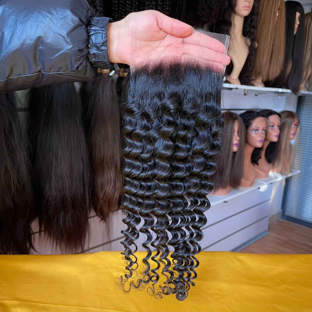 Deep Wave 5X5 HD Lace Closure Side Profile - Natural appearance and fit demonstration showing how deep wave texture blends seamlessly with all skin tones. Transparent HD lace disappears against skin while premium Brazilian virgin human hair provides comfortable wear suitable for professional daily u