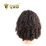 QWB Queen Weave Beauty - Detailed texture verification macro photography documenting curly kinky texture with unique twisted coil pattern. Close inspection reveals uniform curl formation throughout entire strand length from weft edge through tip ends, confirming consistent steam processing during ma