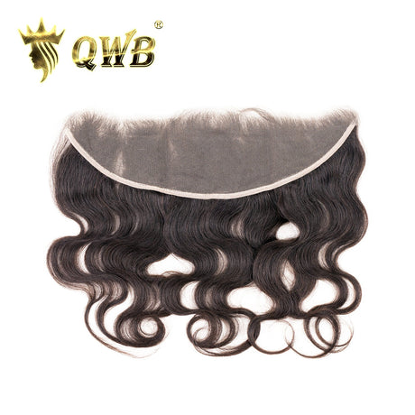 QWB Body Wave HD Lace Frontal Net Construction Detail - Transparent Swiss lace material showing undetectable hairline and natural parting design with pre-plucked edges. Lightweight breathable 13x4 base suitable for extended wear comfort in all skin tones with invisible finish.