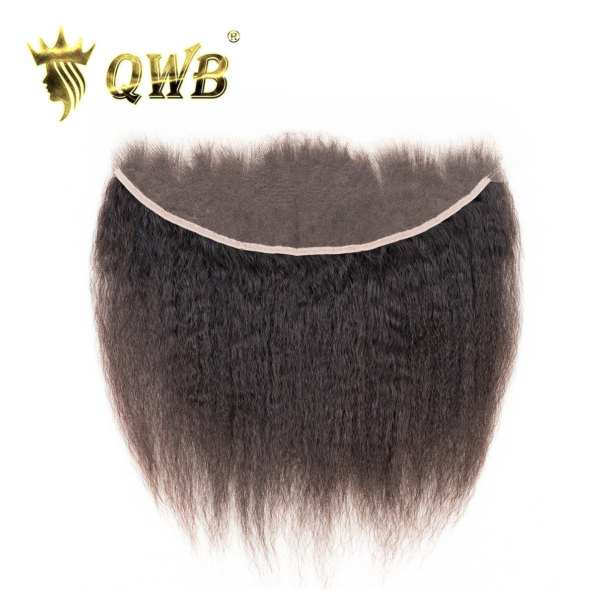 QWB Kinky Straight 13x4 HD Lace Frontal premium Brazilian virgin human hair showcasing smooth natural appearance achieved through cuticle intact construction without chemical processing damage. Natural #1b black color maintaining uniform shade throughout frontal area with consistent steam-processed 