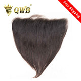 QWB Light Yaki 13x4 HD Lace Frontal - Main front view showing light yaki straightened texture with subtle natural wave pattern in natural black (#1b) Brazilian human hair. Transparent 13x4 inch HD lace frontal base reveals undetectable ear-to-ear coverage with pre-plucked natural hairline and baby h