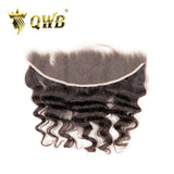 QWB Loose Wave HD Lace Frontal Net Construction Detail - Transparent Swiss lace material showing undetectable hairline and free-parted design with pre-plucked edges. Lightweight breathable base suitable for extended wear comfort in all skin tones with invisible finish.