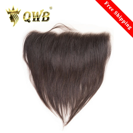 QWB Straight 13x4 HD Lace Frontal - Main front view showing silky smooth straight texture in natural black #1b color. Transparent HD lace base reveals undetectable hairline with 0.6 inch pre-plucked natural baby hairs and free-part design for versatile styling. 130% density Brazilian virgin human ha