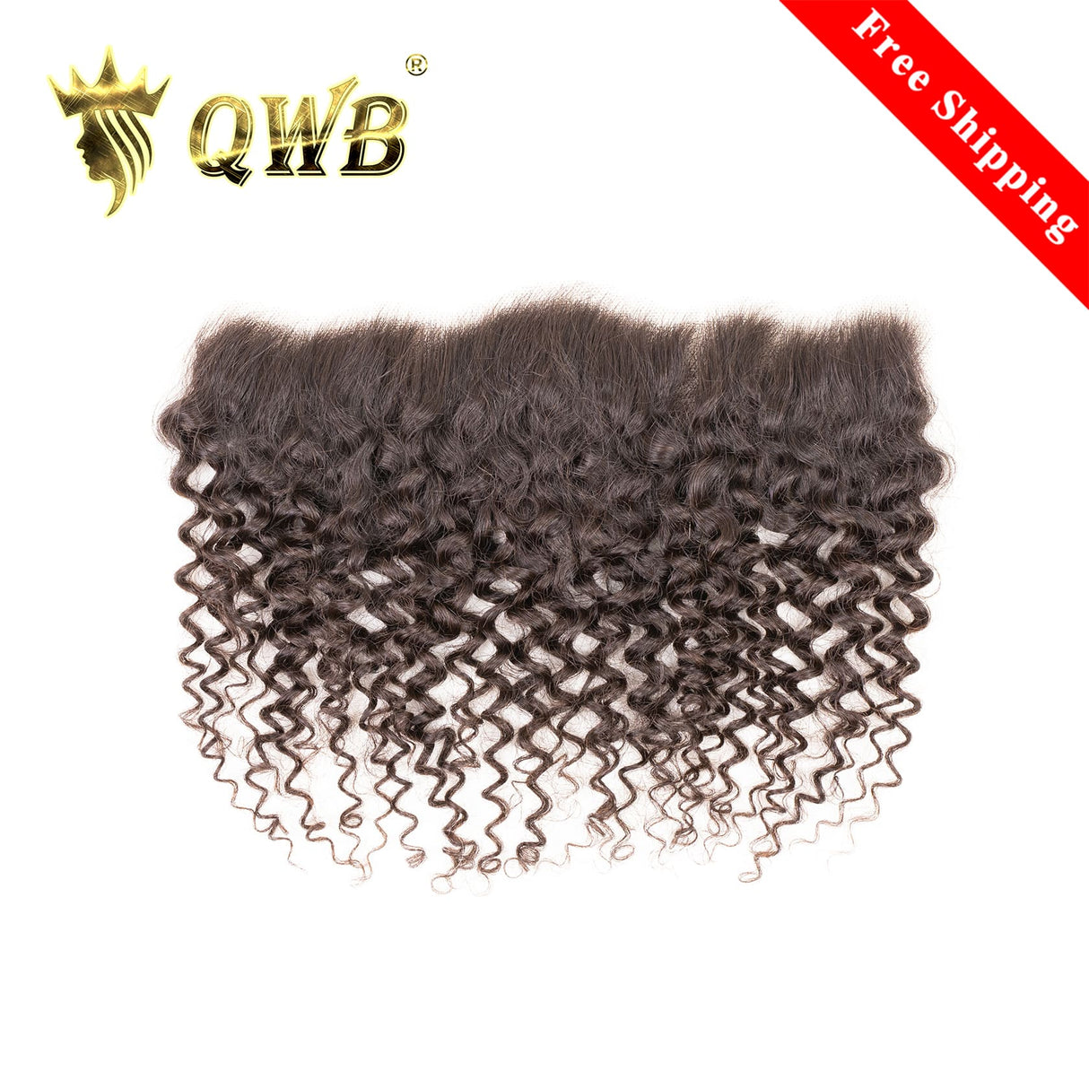 QWB Tight Curly 13x4 HD Lace Frontal - Main front view showing dense springy ringlets in deep black #1b color. Transparent HD lace base reveals undetectable hairline with 0.6 inch pre-plucked natural baby hairs. 130% density Brazilian virgin human hair, free-parted design for versatile styling.