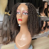 Kinky Curly U Part Wig Styling Demonstration - Flexible parting within the U Part opening allows natural-looking divisions of user's own hair and wig hair. Black #1b demonstrates authentic virgin human hair appearance on real users with various skin tones and tight kinky curly texture at extreme 250