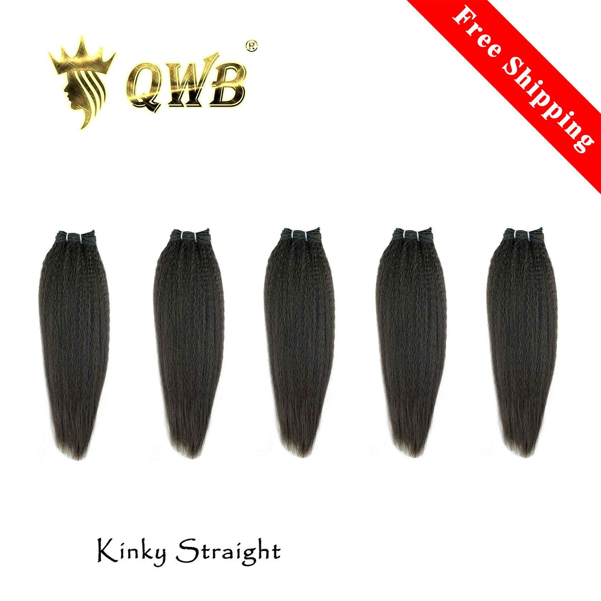 QWB Kinky Straight 5 Bundles Deal Brazilian Virgin Hair 12-24 Inches