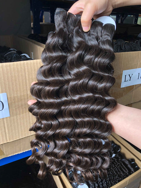 Loose Wave Bundles Side Profile View - Natural fit demonstration showing how the substantial weight of loose wave bundles lays naturally flat against body without stiffness. Gentle S-shaped waves cascade with natural movement while maintaining flowing wavy pattern characteristic of premium virgin hu