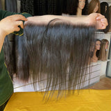 Straight 13x4 HD Lace Frontal Side Profile - Natural appearance and fit demonstration showing how straight texture maintains sleek appearance while transparent HD lace disappears against skin tone. 130% density provides full coverage with comfortable wear suitable for professional daily use.