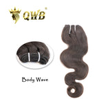 QWB Free Combination Body Wave Brazilian Virgin Hair - Main front view showing gentle S-shaped body wave pattern in natural black (#1b) Brazilian virgin human hair. Single bundle secured with white elastic bands showcasing 98-100g weight and substantial volume. No chemical processing ensures cuticle