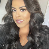 Body Wave Lace Frontal Styling Demonstration - Natural parting allows versatile styling within the 13x4 frontal area. Black #1b demonstrates authentic virgin hair appearance on real users with various skin tones and silky smooth body wave texture.