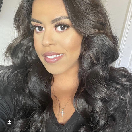 Body Wave Lace Frontal Styling Demonstration - Natural parting allows versatile styling within the 13x4 frontal area. Black #1b demonstrates authentic virgin hair appearance on real users with various skin tones and silky smooth body wave texture.
