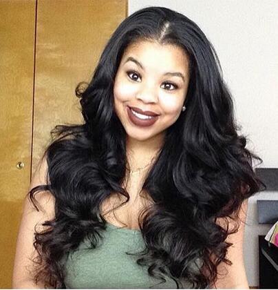 Body Wave Lace Frontal Side Profile View - Natural fit demonstration showing how gentle S-shaped body wave texture and dark brown lace frontal sits against face. Pre-plucked hairline with delicate baby hairs along perimeter creates undetectable finish when installed on medium to deep complexions mat