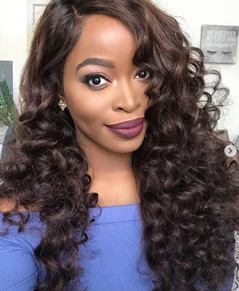 QWB Queen Weave Beauty - Installation demonstration showing how the product integrates with natural hair. Pre-plucked edges and baby hairs create undetectable hairline when installed using standard glue/tape methods.