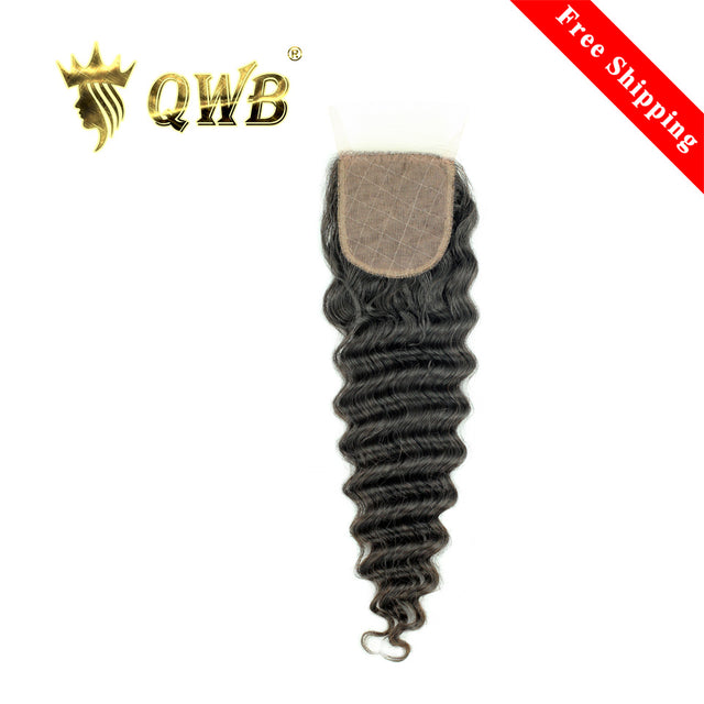 QWB Queen Weave Beauty - Main hero product shot featuring single piece of tightly coiled deep wave S-pattern curl formation in natural deep black (#1b) color. . Premium cuticle intact 100% virgin Brazilian hair with minimum shedding and tangle-free performance, estimated 2-3 year lifespan displayed 