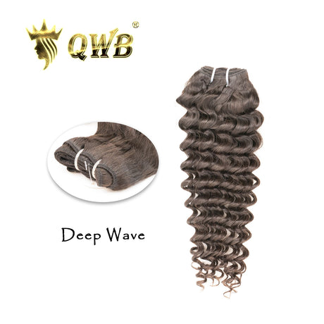 QWB Queen Weave Beauty - Main hero product shot featuring single piece of tightly coiled deep wave S-pattern curl formation in natural deep black (#1b) color. . Premium cuticle intact 100% virgin Brazilian hair with minimum shedding and tangle-free performance, estimated 2-3 year lifespan displayed 