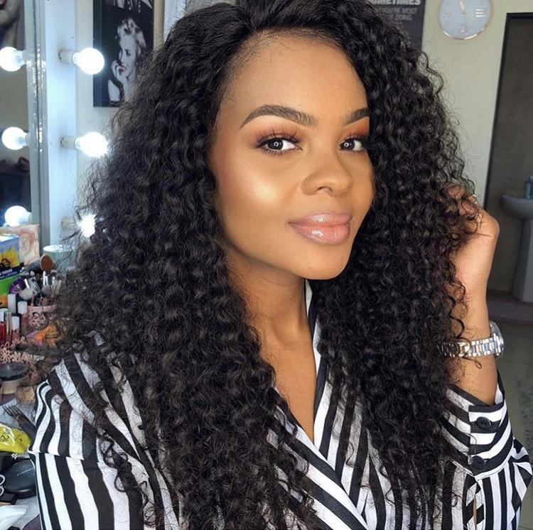 Deep Wave Lace Frontal Styling Demonstration - Free part design allows natural-looking divisions anywhere within the 13x4 frontal area. Black #1b demonstrates authentic virgin human hair appearance on real users with various skin tones and defined deep wave curl pattern.