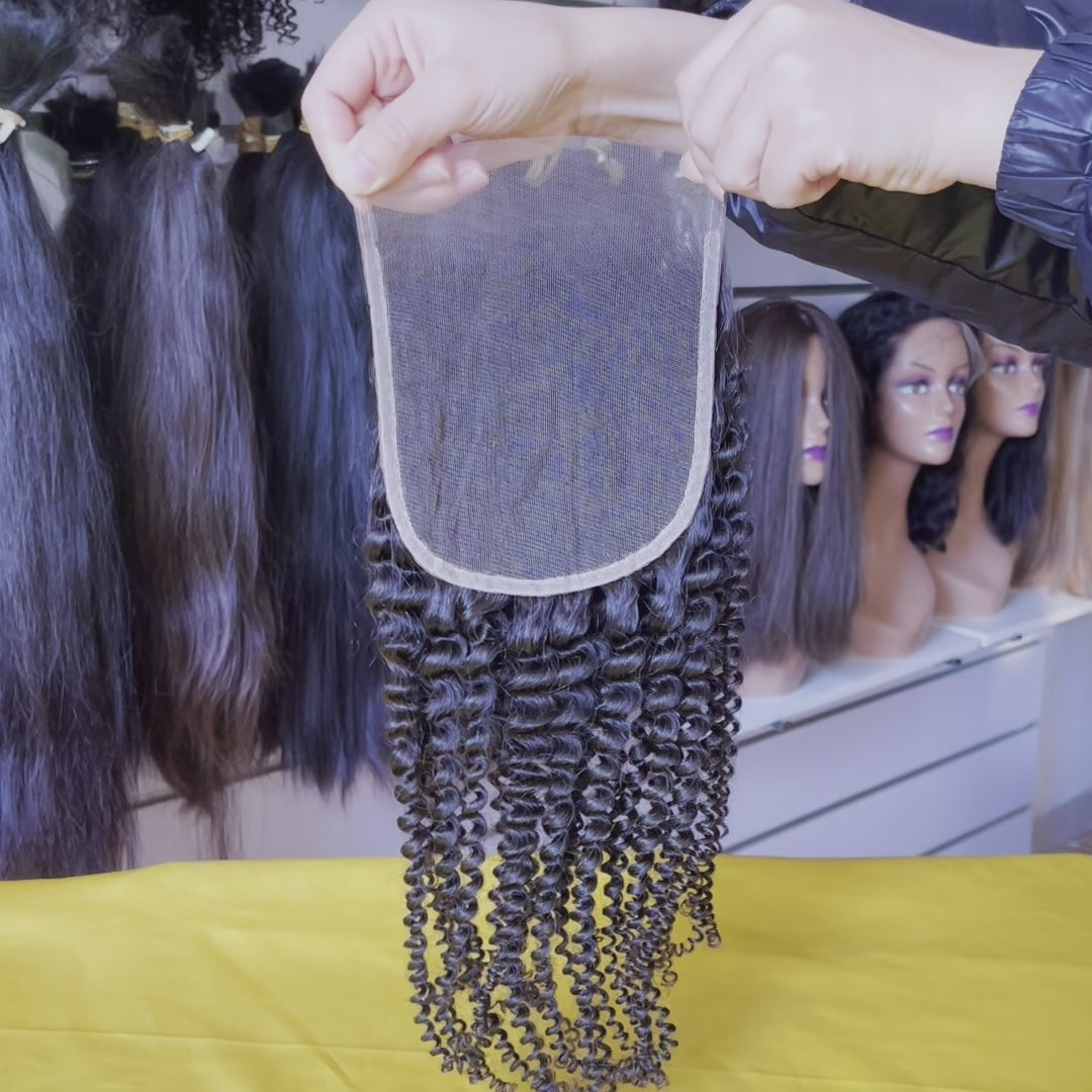 Kinky Curly 5X5 Inch HD Lace Closure Pre Plucked Free Part Video Demo - Real customer usage demonstration showing product versatility, quality construction details, and authentic styling examples from multiple angles