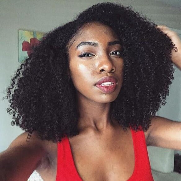 Kinky Curly U Part Wig Hair Care Reference - Brazilian virgin human hair maintains tight S-shaped kinky curly pattern for 2-3 years with proper care. Machine washable design preserves curl definition and prevents tangling, cuticle aligned construction ensures longevity in this high-density U Part wi