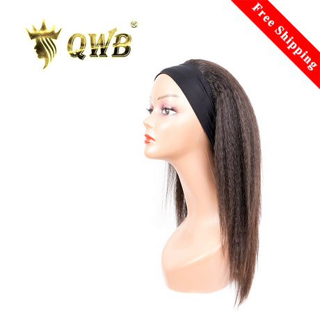QWB Queen Weave Beauty - Main hero product shot featuring single piece of coiled steam-processed kinky straight texture (NOT natural afro kinks) in natural deep black (#1b) color. . Premium cuticle intact 100% virgin Brazilian hair with minimum shedding and tangle-free performance, estimated 2-3 yea