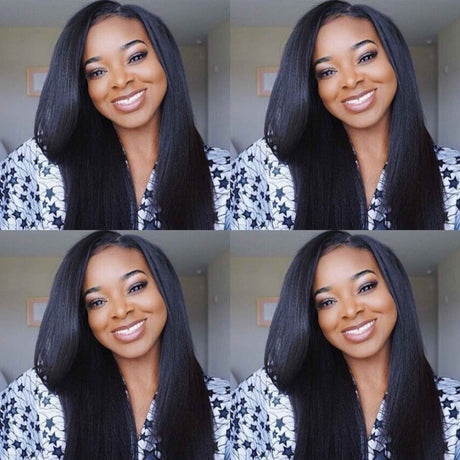 QWB Light Yaki 5X5 HD Lace Closure Wig 200% Density Brazilian Virgin Hair